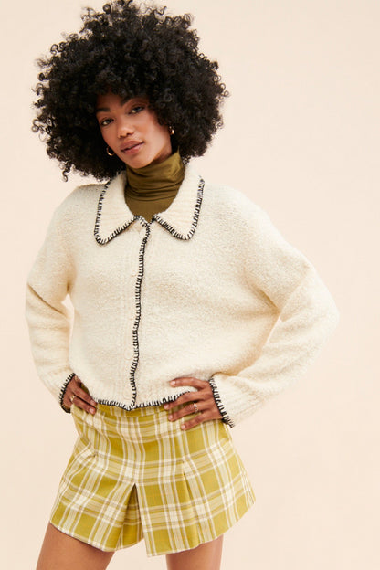 Collar Trimmed Cardigan